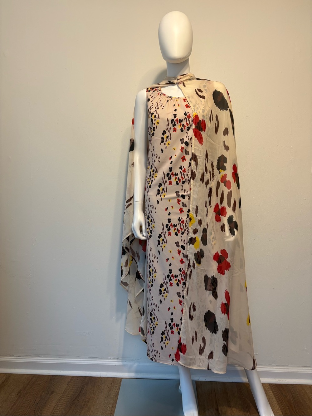 Ashro Cream Floral-Print Maxi Dress with Capelet